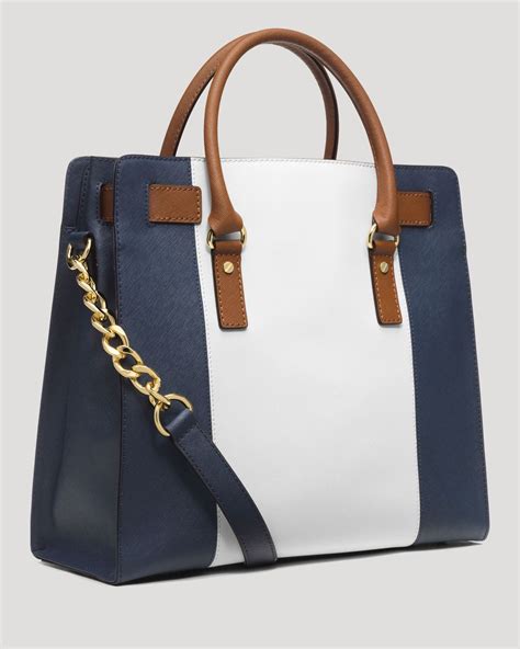 michael kors hamilton center stripe large navy white totes|Hamilton Large Logo Tote .